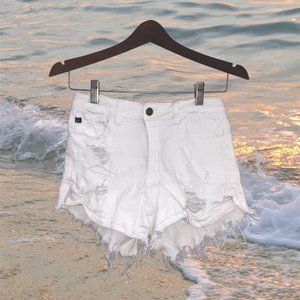KanCan High Waisted White Distressed Shorts